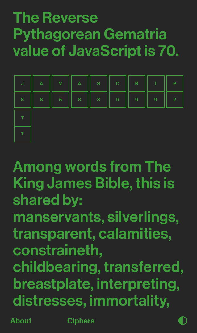 Calculation results dark mode.